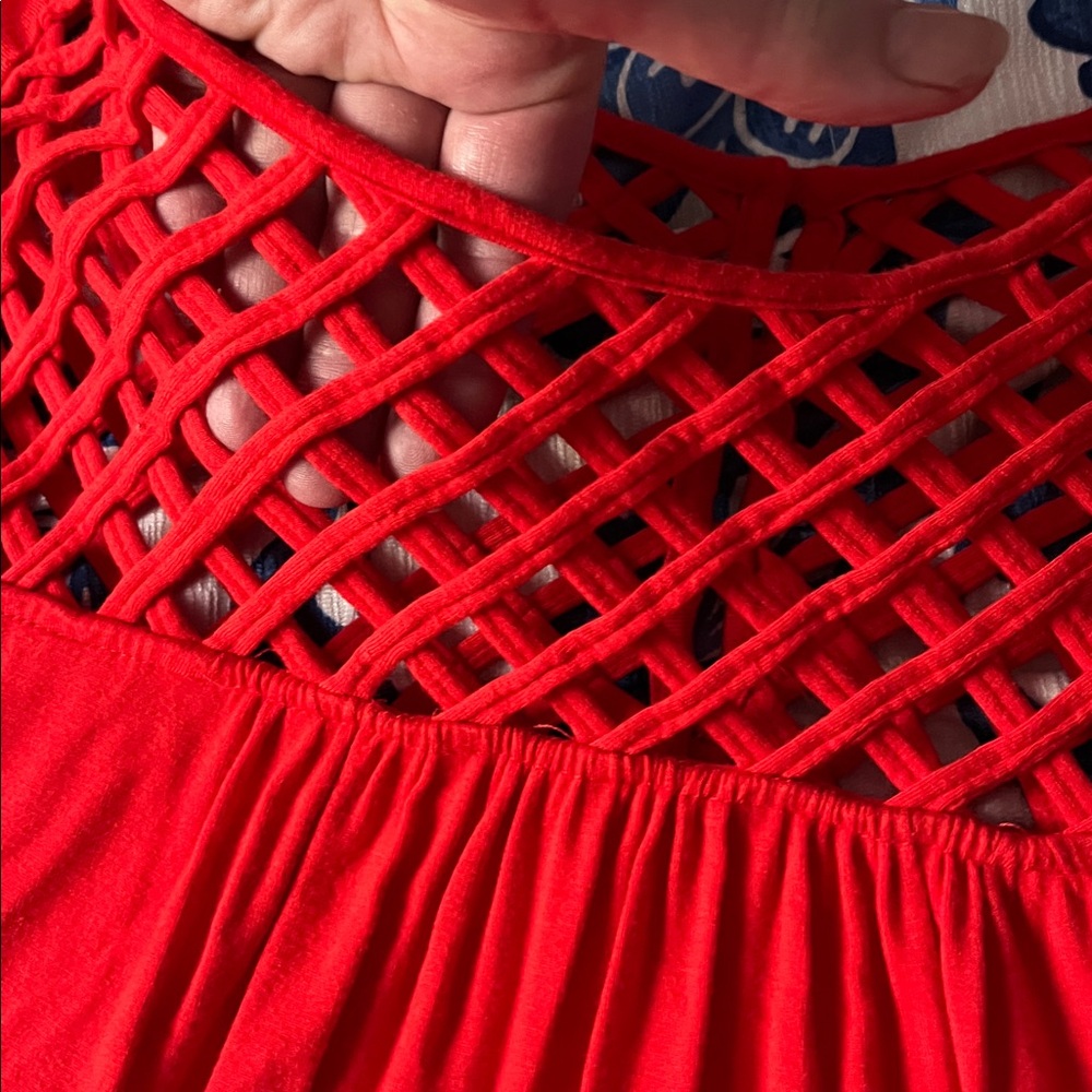 John Paul Richard Lattice Top Blouse Shirt Size L in Red - Picture 3 of 8